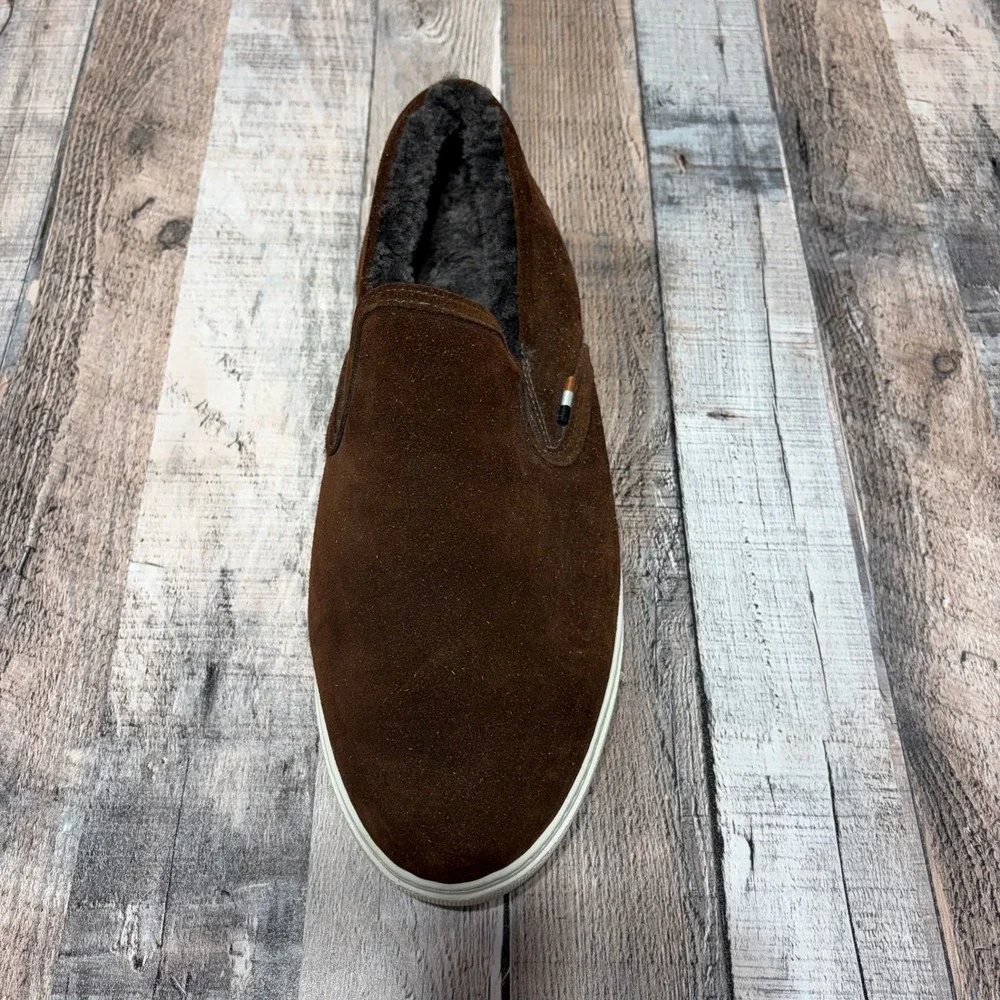 Allen Edmonds Slip On Men 10 3E Brown Suede Shearling Lined Sneaker 4830 Wide